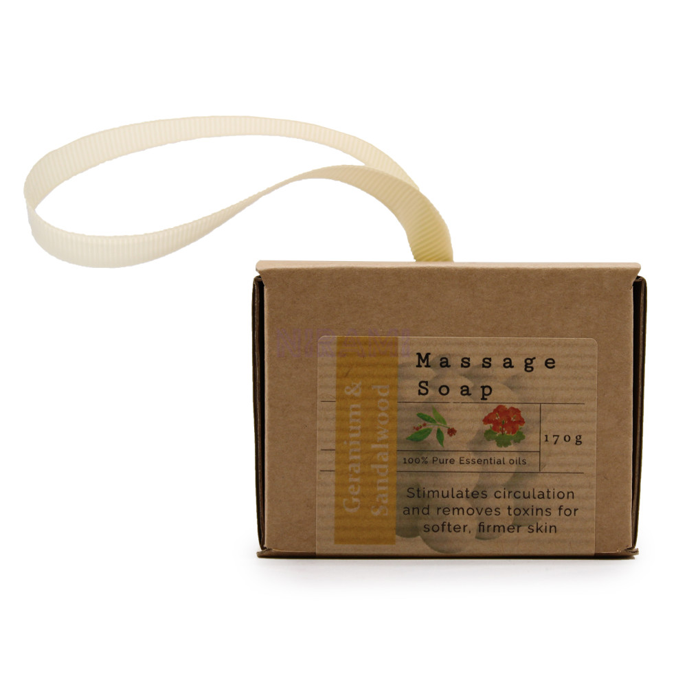 Jabon de masaje individual en caja - Geranio y sándalo